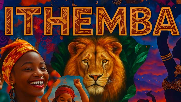 Celebration of culture and resilience — vibrant women, lion, and dance in the Ithemba festival mural